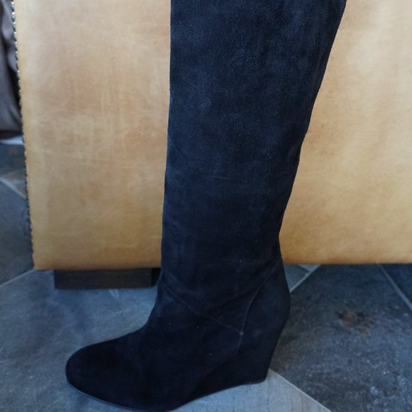 Stuart Weitzman Black Suede Knee High Wedge Boot - Picture 8 of 12